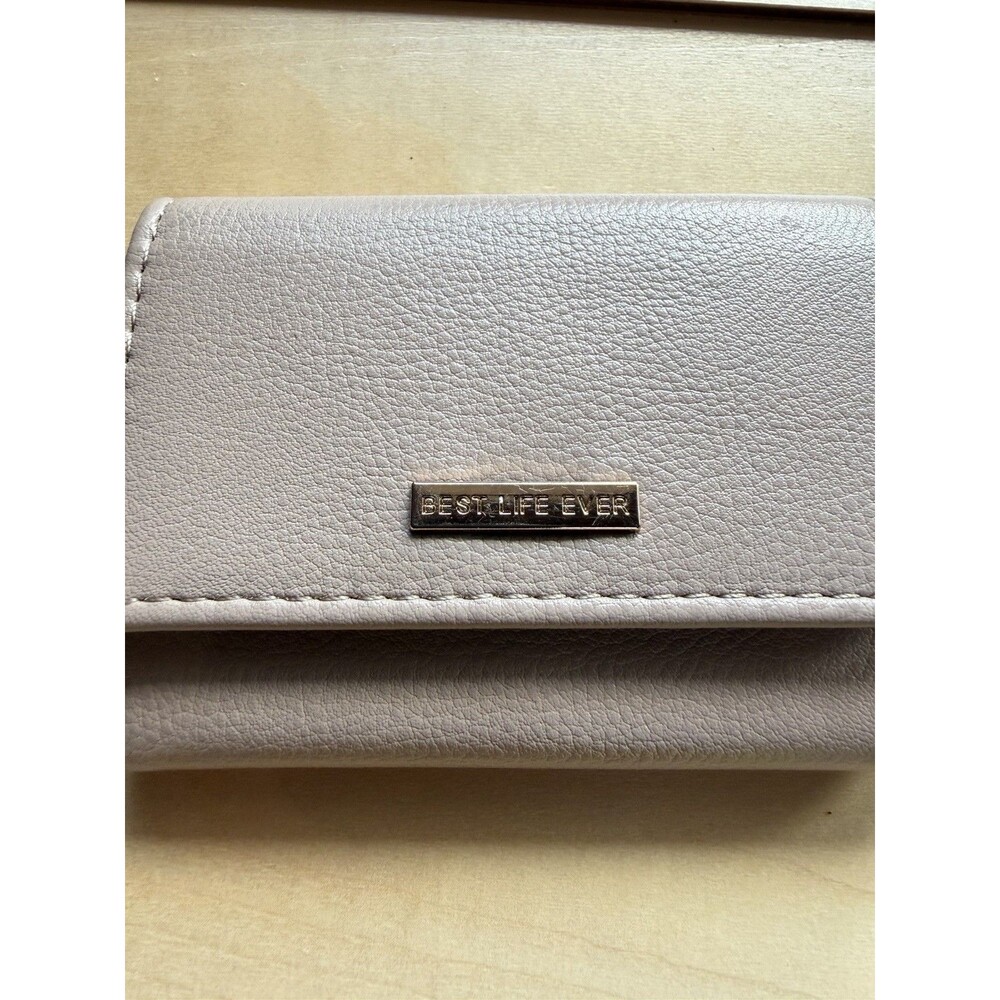 Beige Faux Leather Wallet with Best Life Ever Metallic Plate